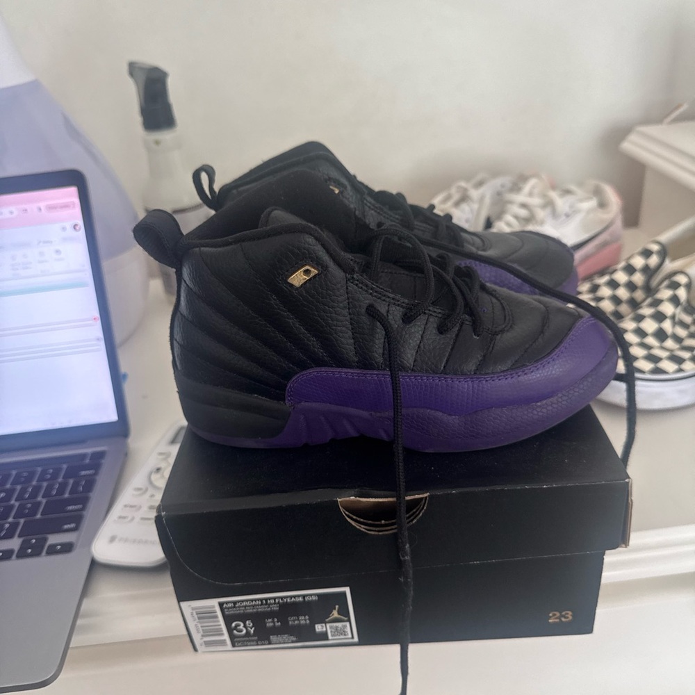Kids Jordan 12 Black and Purple